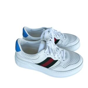 Gucci Screener Leather Sneakers White Green Red Stripe Luxury  Shoes